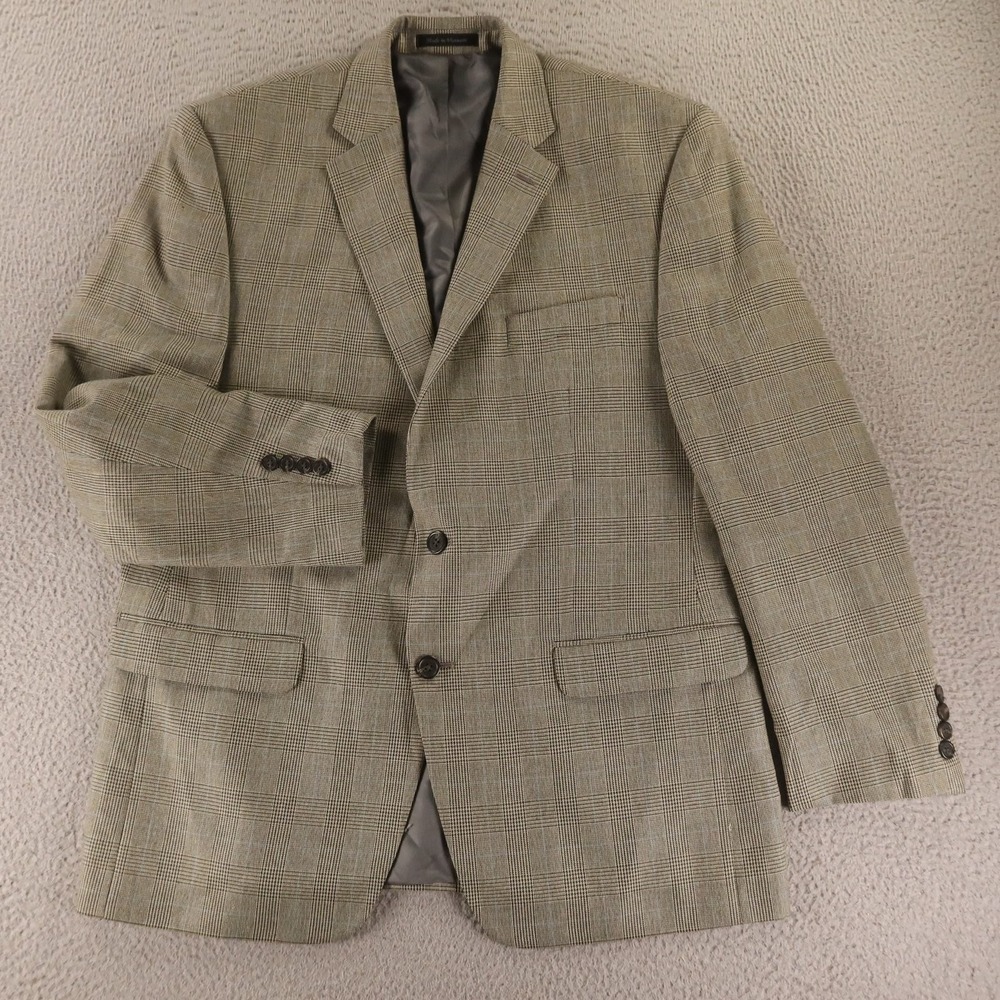 Chaps Jacket 44R L Gray Prince of Wales Check Polyester Blazer Sport Coat